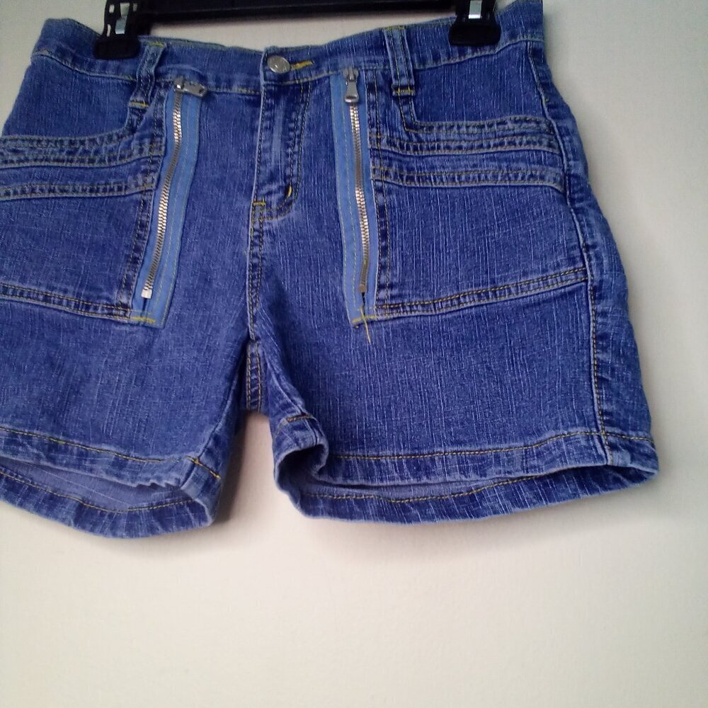CJ Jeans Shorts Juniors 5 90s Y2K Zipper Detail Pockets Denim Blue - Picture 8 of 13